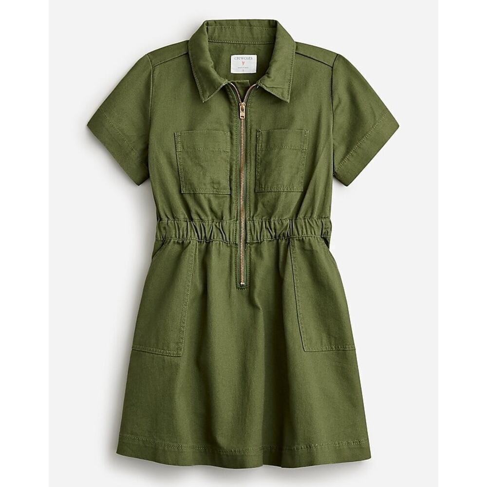 Crewcuts Field Dress in Twill sz 7 Girls Green Short Sleeve Dress
